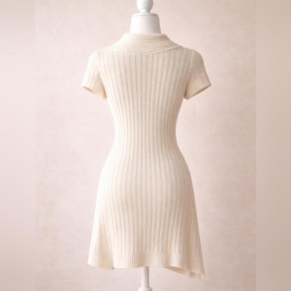 Pink Rose Cream Asymmetrical Knit Dress - Picture 2 of 6